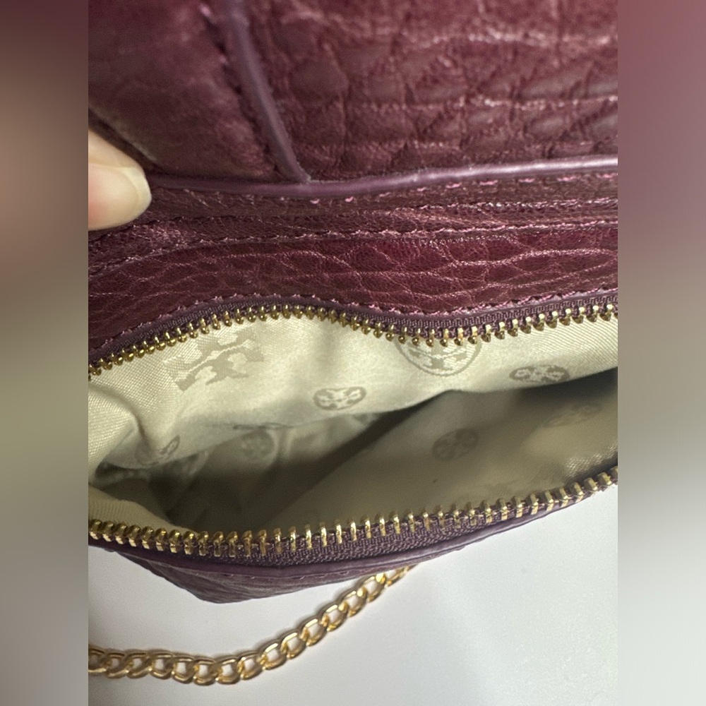 ☘️#159 Tory Burch Vintage 797 Pebbled Leather Two-Way Bag Gold-Tone Hardware - Picture 4 of 14